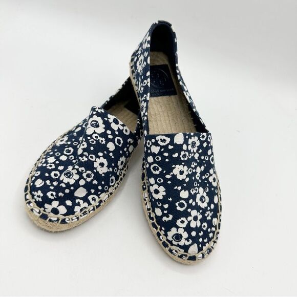 Tory Burch Risa Navy Blue Floral Print Slip-On Flat Espadrilles Sz 6M - Picture 5 of 13